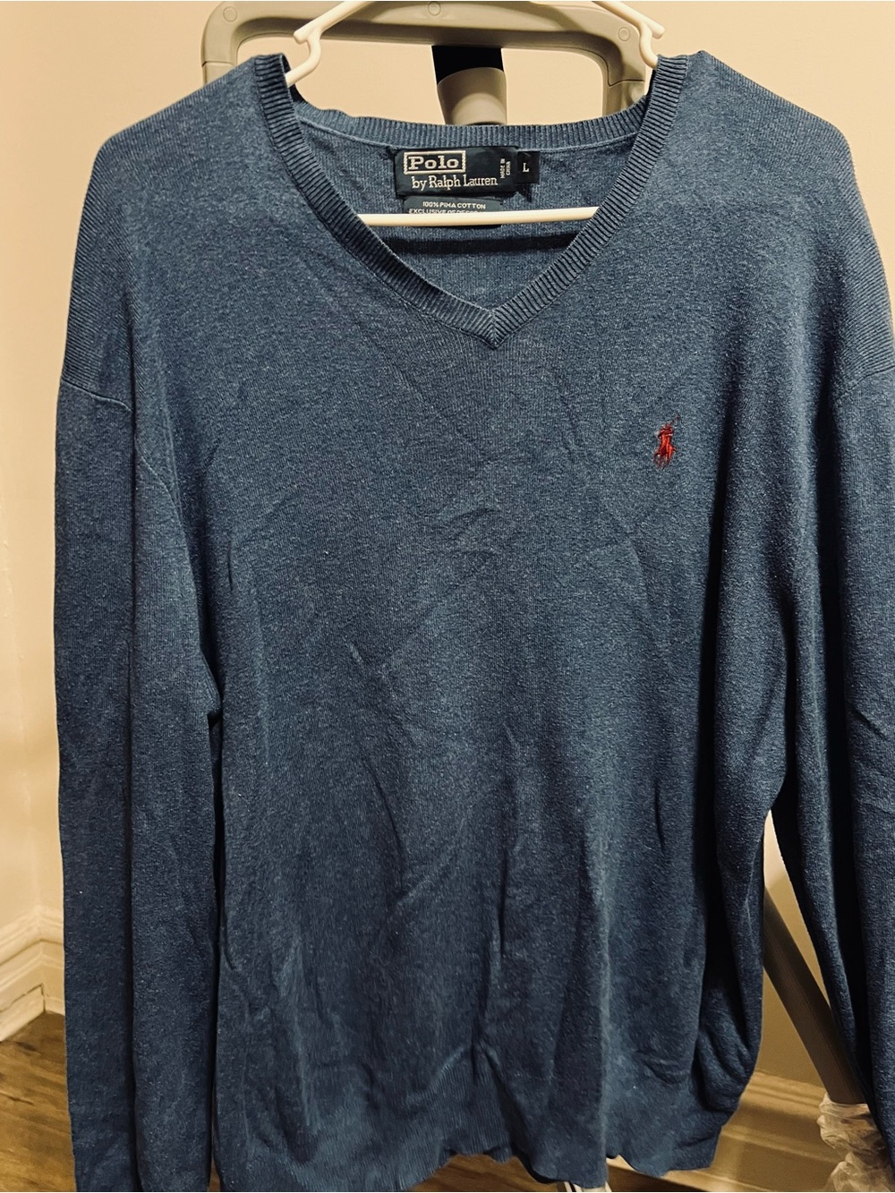Polo by Ralph Lauren Men's Teal-Blue V-Neck Cotton Sweater - Picture 3 of 4
